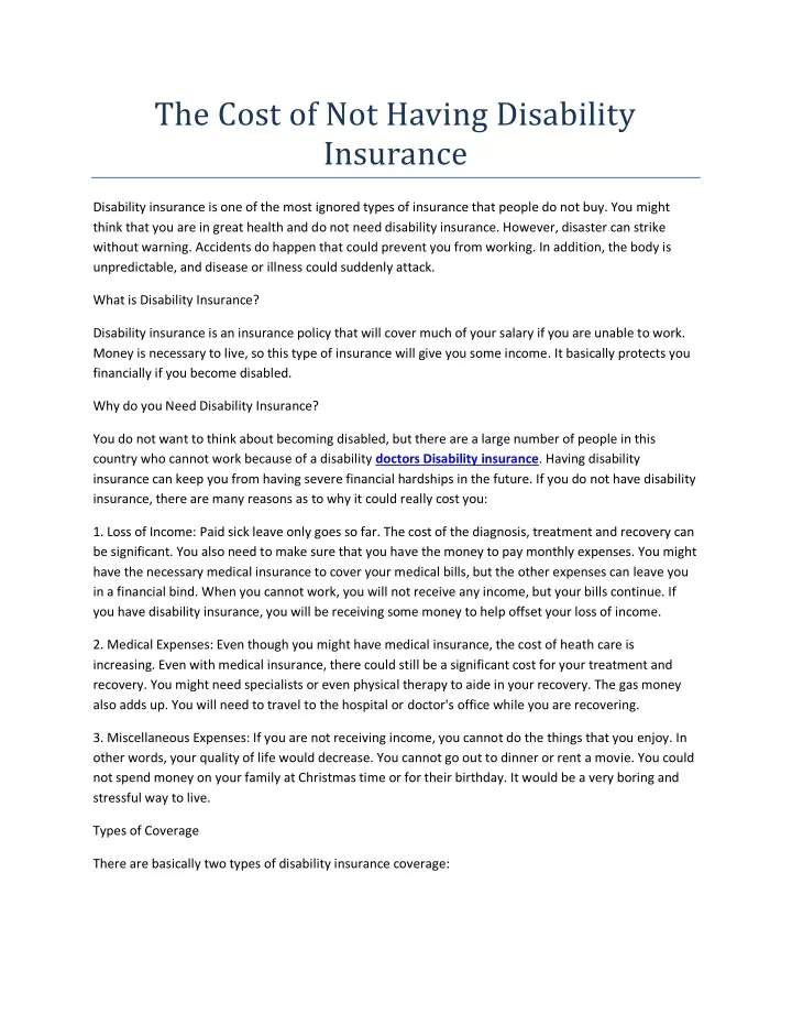 the cost of not having disability insurance