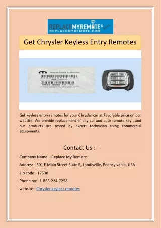 Get Chrysler Keyless Entry Remotes