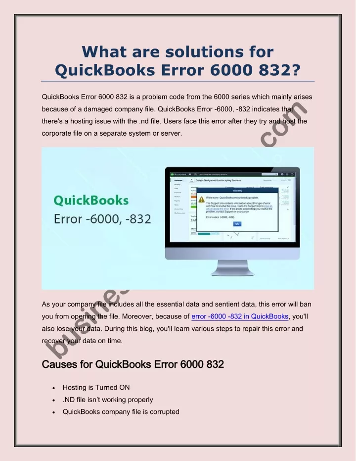 what are solutions for quickbooks error 6000 832