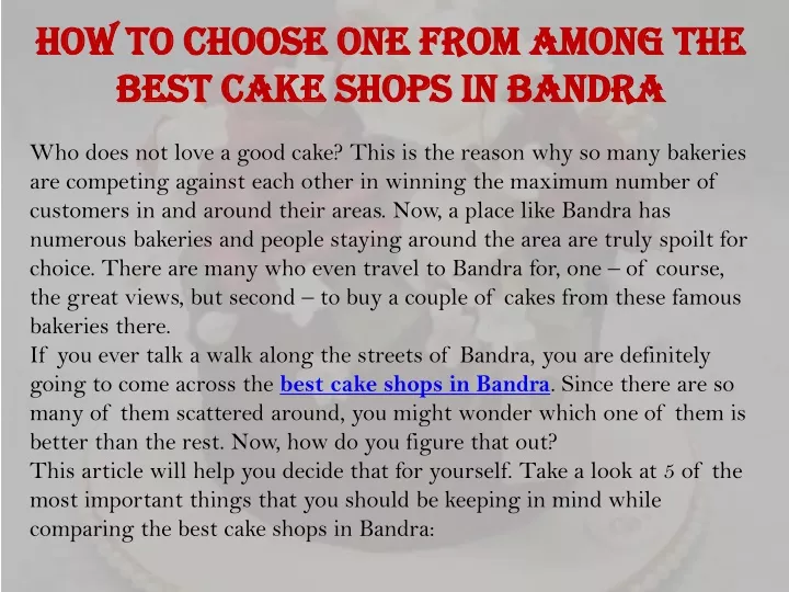 how to choose one from among the best cake shops