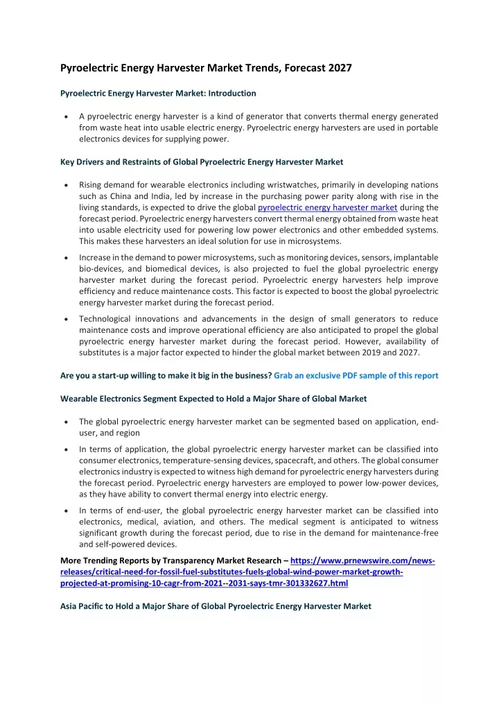 pyroelectric energy harvester market trends