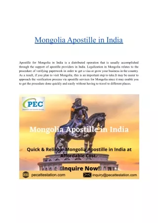 Mongolia Apostille in India