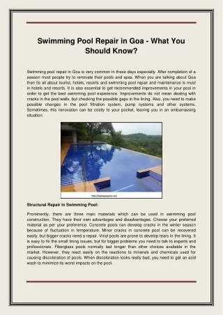 Swimming Pool Repair in Goa - What You Should Know
