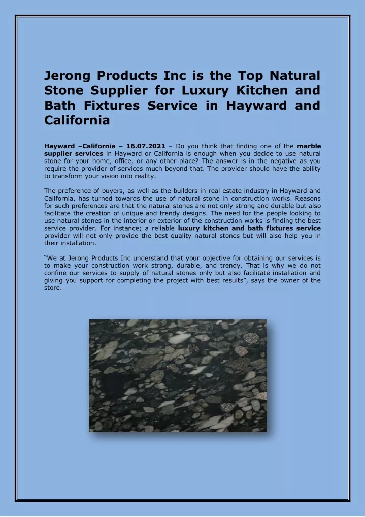 jerong products inc is the top natural stone