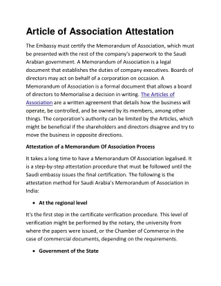 Article of Association attestation for saudi