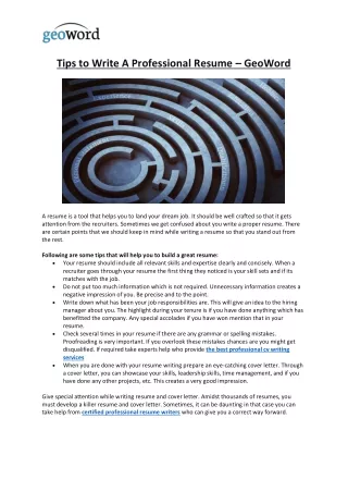 Tips to Write A Professional Resume - GeoWord