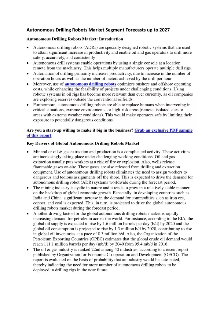 autonomous drilling robots market segment