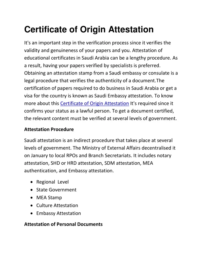 certificate of origin attestation
