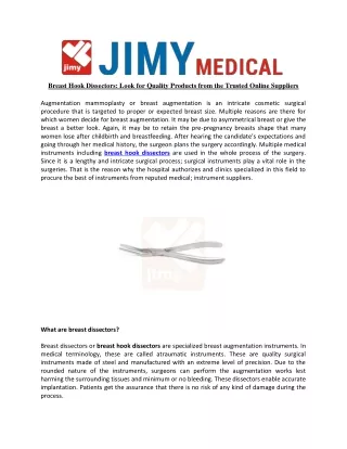 Breast Hook Dissectors Look for Quality Products from the Trusted Online Suppliers
