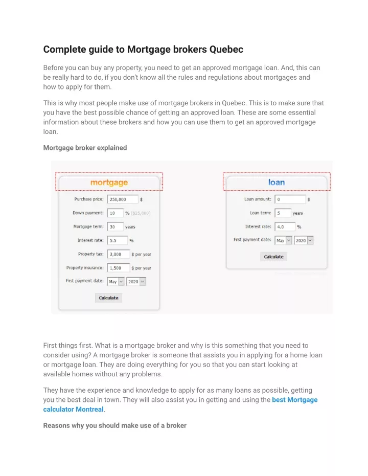 complete guide to mortgage brokers quebec