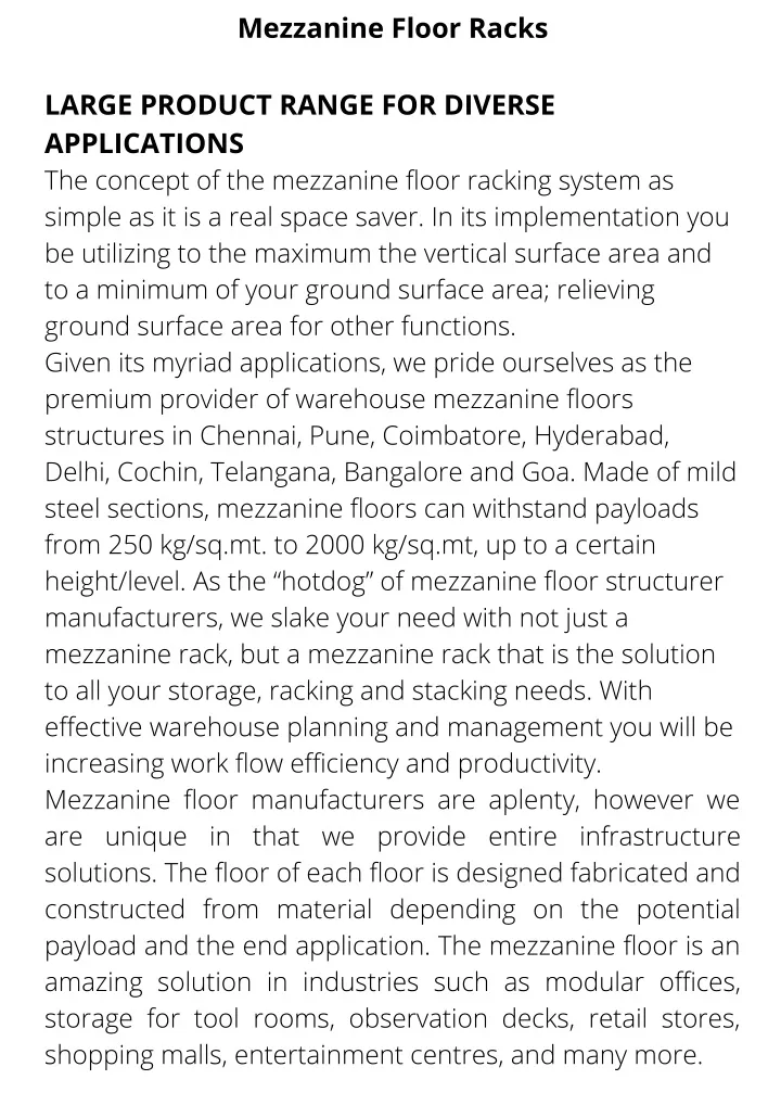 mezzanine floor racks