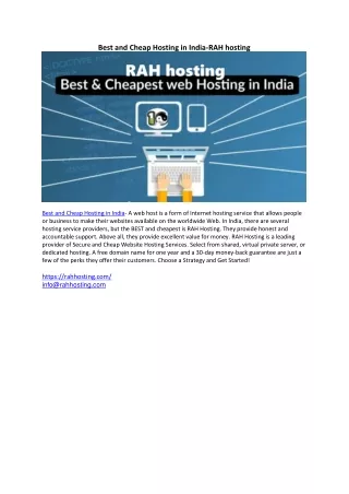 Best and Cheap Hosting in India RAH HOSTING
