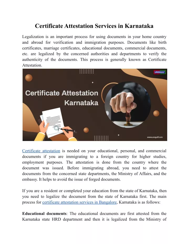 certificate attestation services in karnataka