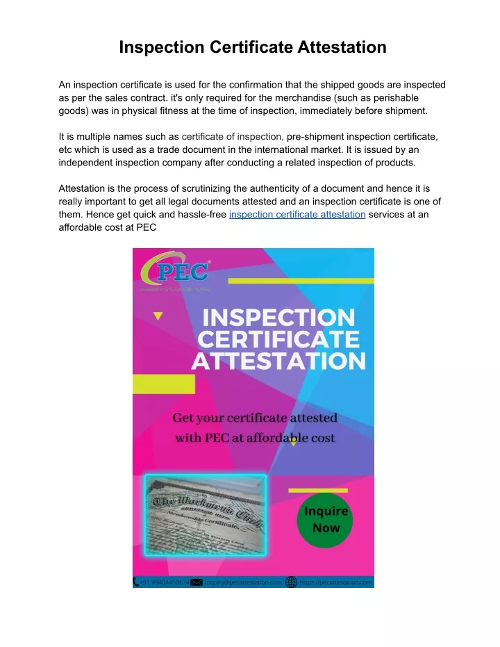inspection certificate attestation
