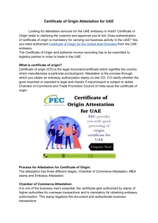 Certificate of Origin Attestation for UAE