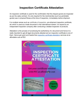 Inspection Certificate Attestation