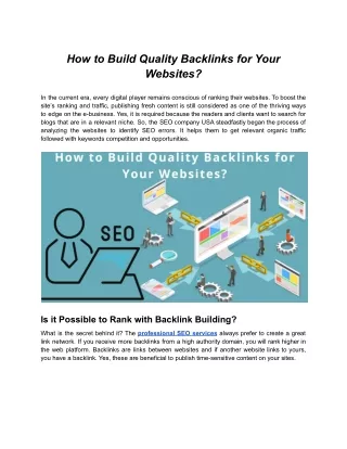 How to Build Quality Backlinks for Your Websites