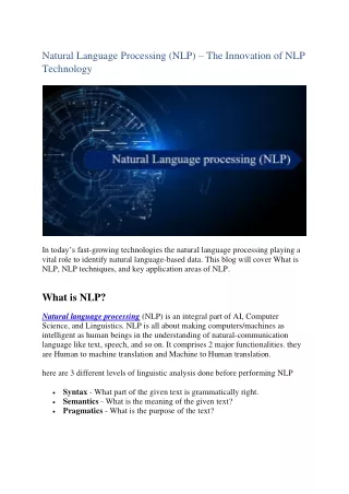Natural Language Processing (NLP) – Innovation of NLP Technology
