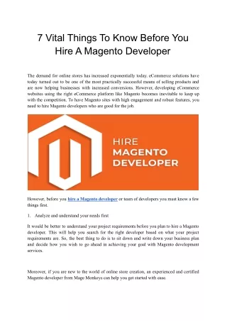 7 Vital Things To Know Before You Hire A Magento Developer