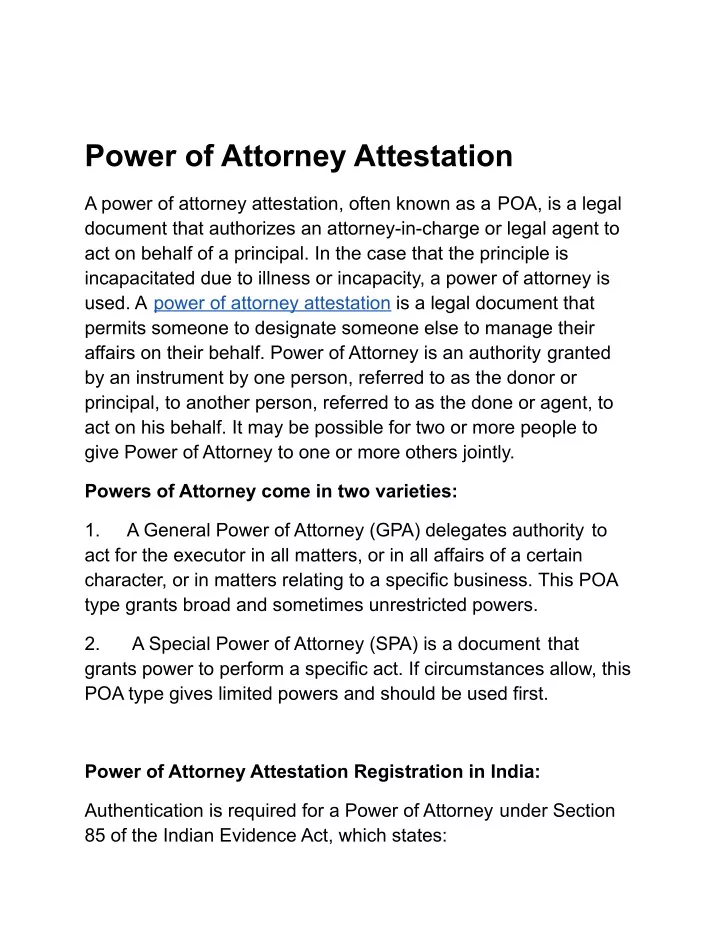 power of attorney attestation