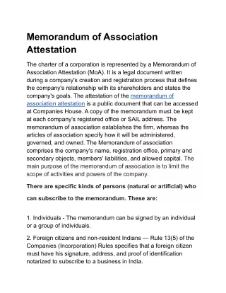 Memorandum of Association Attestation
