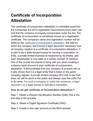 Certificate of Incorporation Attestation