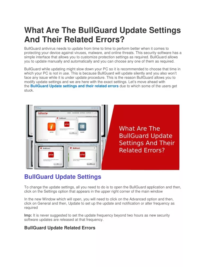 what are the bullguard update settings and their