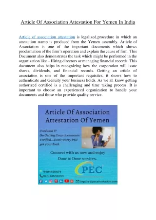 Article Of Association Attestation For Yemen In India