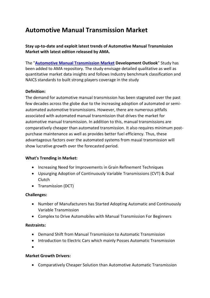 automotive manual transmission market