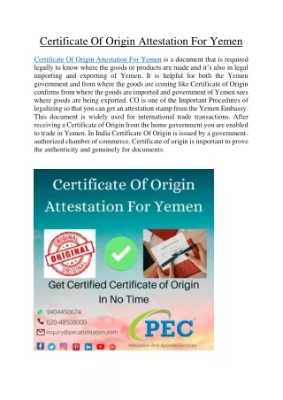 Certificate Of Origin Attestation For Yemen in india