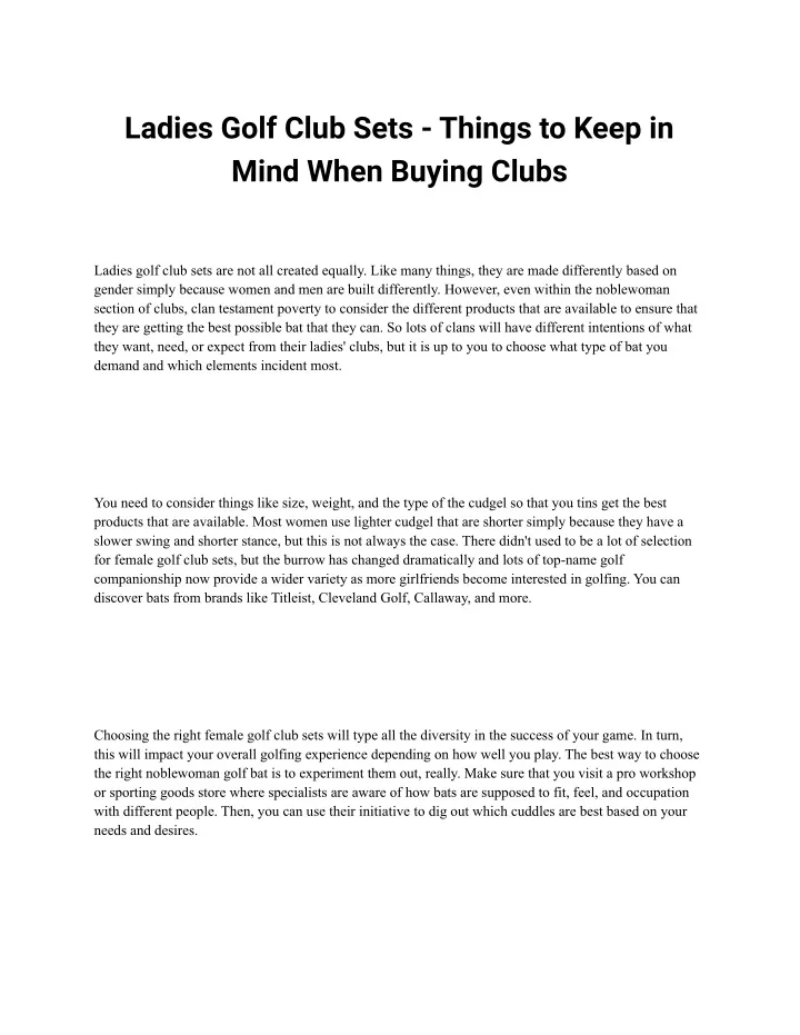 ladies golf club sets things to keep in mind when