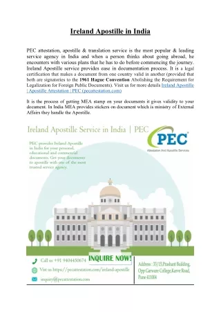 Ireland Apostille Service in India | PEC