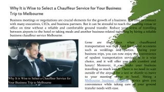 Why It is Wise to Select a Chauffeur Service for Your Business Trip to Melbourne