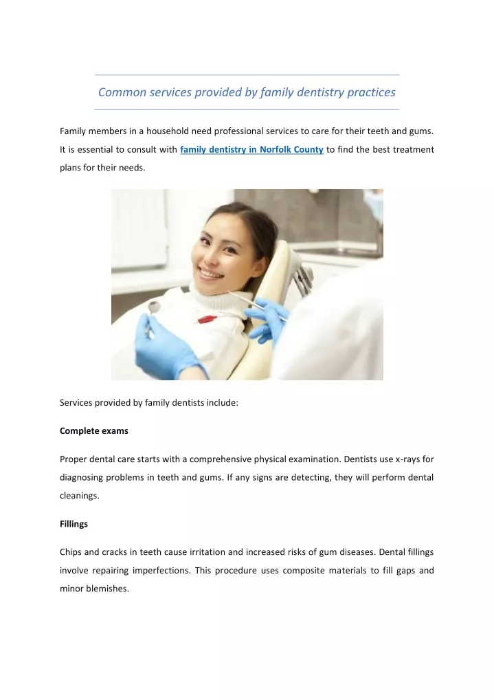 common services provided by family dentistry