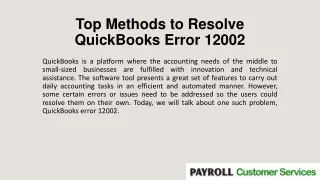 Top Methods to Resolve QuickBooks Error 12002