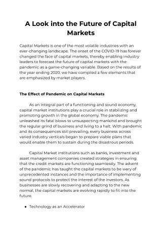 Future of Capital Markets