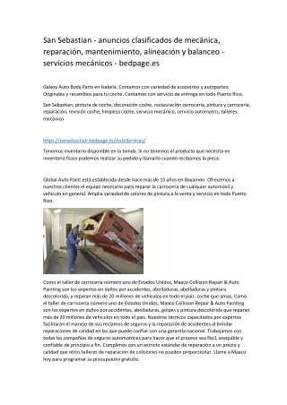 San Sebastian - anuncios clasificados de mecánica, reparación, mantenimiento, alineación y balanceo - servicios mecánico
