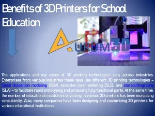 Benefits of 3D Printers for School Education - Aurum3D