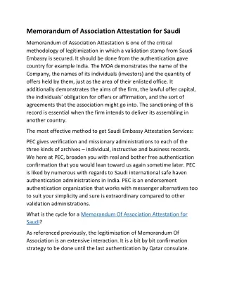 Memorandum of Association Attestation for Saudi