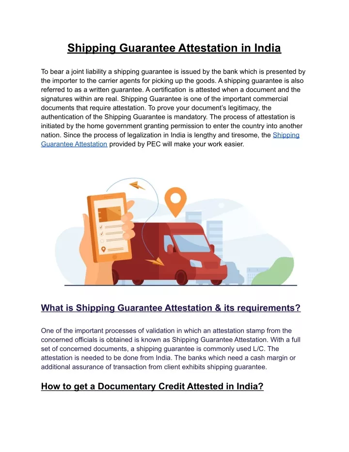 shipping guarantee attestation in india