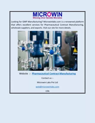 Pharmaceutical Contract Manufacturing | Microwinlabs.com
