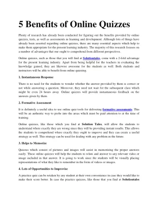 5 Benefits of Online Quizzes