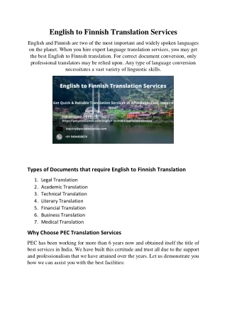 English to FinnishTranslation Services