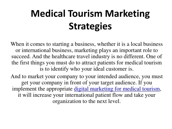 medical tourism marketing strategies