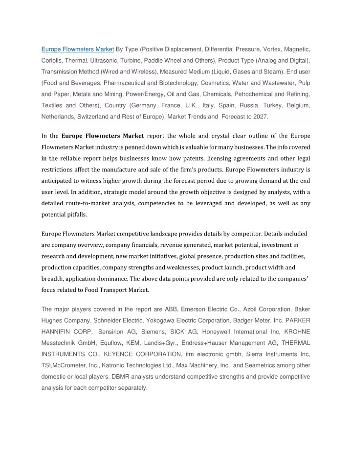 europe flowmeters market by type positive