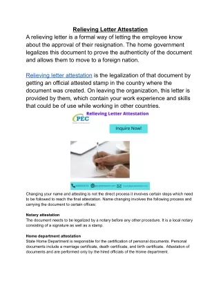 Relieving Letter Attestation