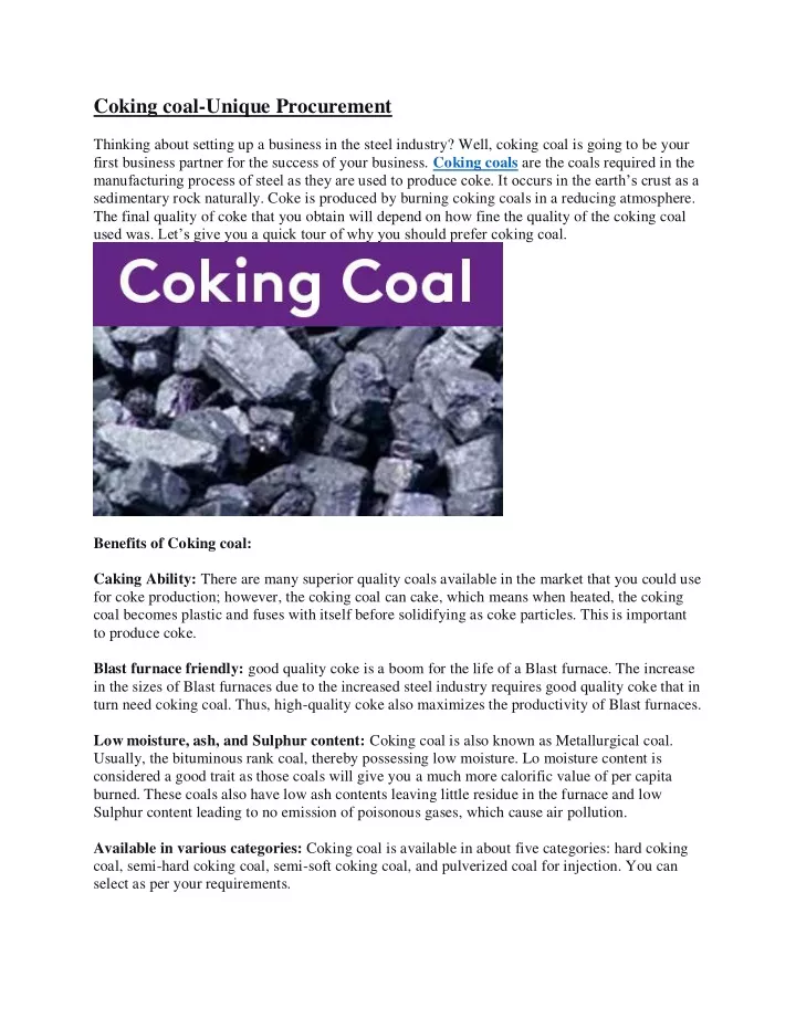 coking coal unique procurement thinking about