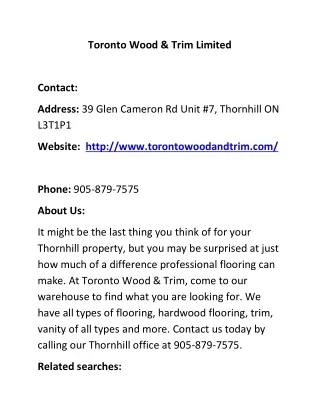 Toronto Wood & Trim Limited