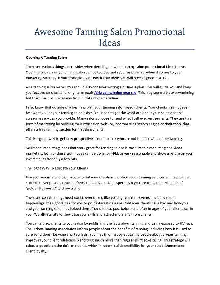 awesome tanning salon promotional ideas