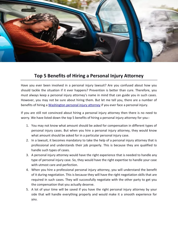 top 5 benefits of hiring a personal injury